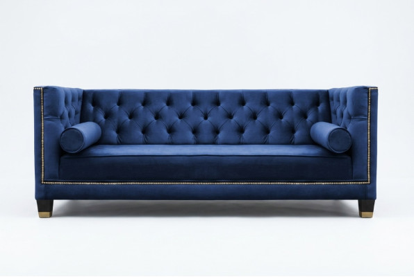 Zila Chesterfield trīsvietīgā stoff mājokļa dizaina dīvāns