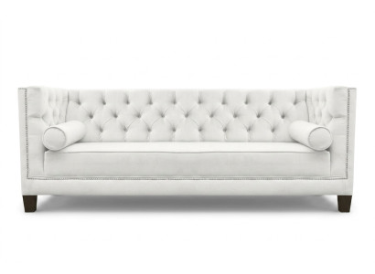 Trīs vietu auduma dzīvojamā istaba balta dīvāns Piesedzamais Sofa Fence Chesterfield dīvāns