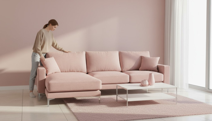 Tekstil Stoff Chesterfield Sofas Radoši mēbeles Dzīvojamā istaba Stūra sofa Rozā XXL Lielgabals