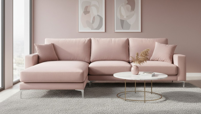 Tekstil Stoff Chesterfield Sofas Radoši mēbeles Dzīvojamā istaba Stūra sofa Rozā XXL Lielgabals