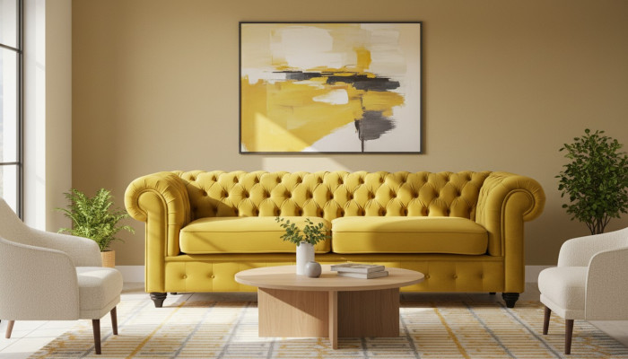 Dzeltenā gulta ar pogām Chesterfield gultas dīvāns polster sedžis dīvāns dīvāni Luxus jauns