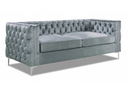 Pelēka Chesterfield dīvāns ar luksusa samta auduma dīvānu komplektu ar sprūdēm un polsterējumu, jauns
