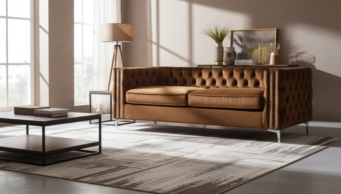 oranžais Chesterfield dīvāns, luksusa samta audums, dīvāni, sofa komplekts, spraudņi, jauna pārvalka.