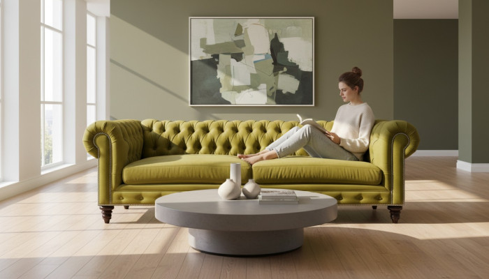 Dzeltenā dzīvojamā istaba Moderns Chesterfield trīsvietīgs Radošais mēbeļu Tekstila audums xxl