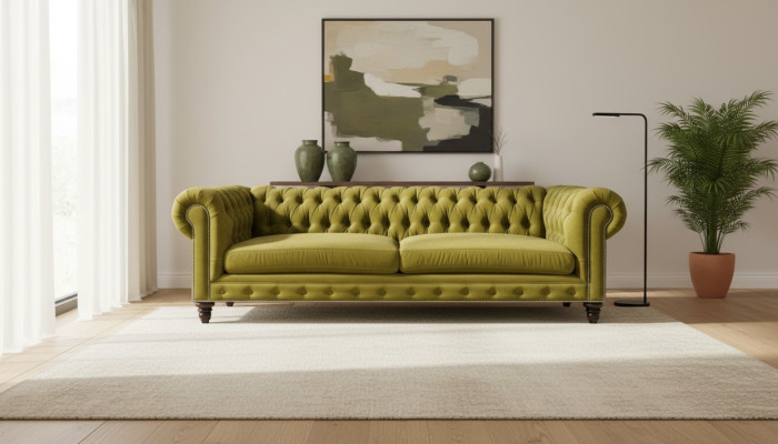 Dzeltenā dzīvojamā istaba Moderns Chesterfield trīsvietīgs Radošais mēbeļu Tekstila audums xxl