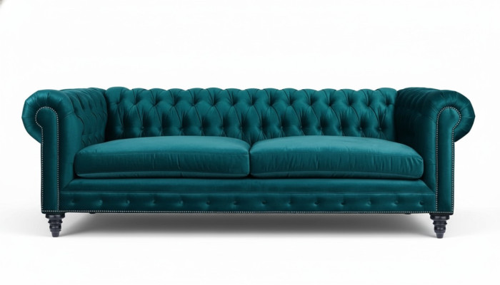 Chesterfield trīsvietīgs Radošs Mēbeles Tekstila Audums Zils Zaļš Dzīvojamā istaba Moderns.