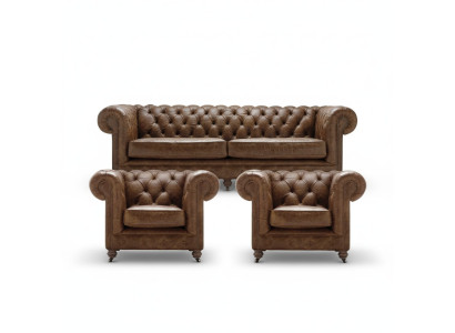 Braun Chesterfield+2 krēsli ādas dīvāns Mākslinieciskie mēbeļu jaunā dzīvojamā istaba dīvāns