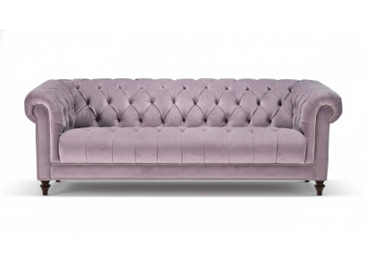 Lila trīsējvieta chesterfield dizaina dīvāns ar auduma pārvalku, sākotnējais zīda dīvāns.