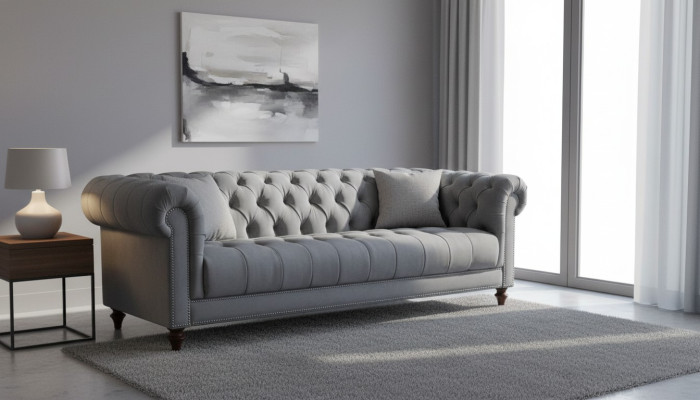 Trijvietīgais pelēks auduma dzīvojamā istaba dizaina dīvāns polster sofa dīvāns chesterfield