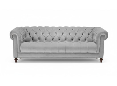 Gaiši pelēka Chesterfield trīsvietīga jauna auduma dzīvojamās istabas dīvāns polster sofa dīvāni
