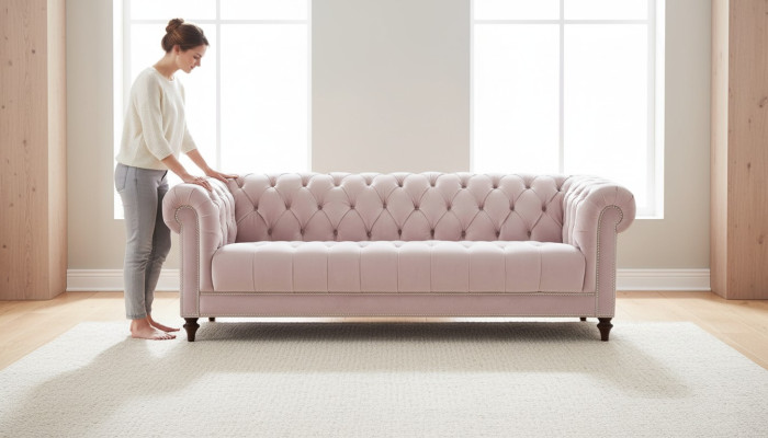 Chesterfield gaiši rozā Roze Jauna trīsvietīga auduma dizaina dīvāns polsterēta dīvāna dīvāni