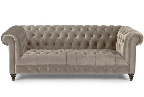 Beidzas velveta dīvāns ar kolonādes mēbelēm un pogām, savienojot Chesterfield mēbeles.