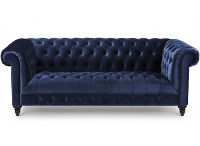 Jūras zila trīsstāvu auduma Chesterfield dizaina dīvāns ar jumtu 220 cm garš Jauns