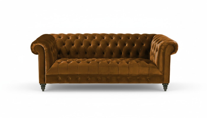 Trīsvietīgs dīvāns Chesterfield brūna auduma dīvāns jauns oriģināls dizains mēbeles polsteri
