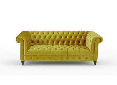 Dzeltenais trimēšs Chesterfield mūsdienīgā dizaina divgultis auduma dīvāns jauns oriģinālais mēbeles