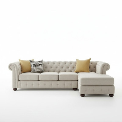 Stūris dīvāns Beige dzīvojamā zona dīvāns Stūra komplekts čība Chesterfield mēbeles dizains