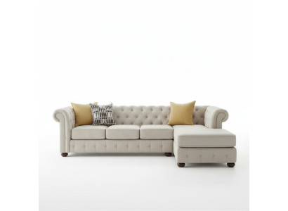 Stūris dīvāns Beige dzīvojamā zona dīvāns Stūra komplekts čība Chesterfield mēbeles dizains