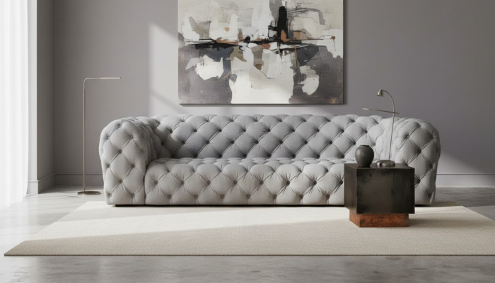 Grau Chesterfield viesistabas mūsdienīgs dizains dīvāni dīvāns mēbeles audums liels XXL jauns