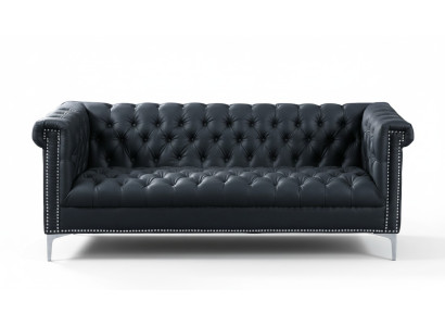 Melnbaltiecese Chesterfield Moderno dizaina dīvānlēķi no dizainera mēbeļu ādas sofā.