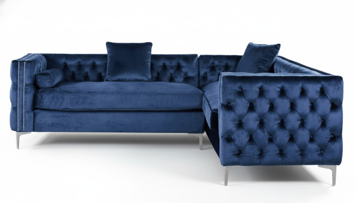 Stūra zila Chesterfield dīvāna galdauts ar auduma mīkstu apdari, dizains mēbeles