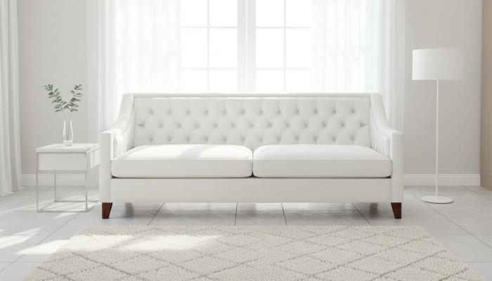 Baltā trīsvietīgā Chesterfield mūsdienīgā dizaina auduma dīvāns jauns oriģināls mēbeles