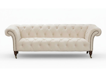 Bežs Chesterfield trīsvietīgais moderns dizains dīvāns auduma dīvāns dizainera mēbeles.
