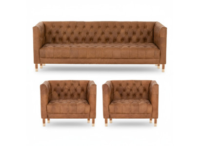 Brūnais samts Chesterfield 2 krēsli Moderns dizains Mēbeles Sofa komplekts Jauni dīvāni