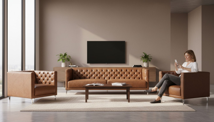 Brauna Chesterfield 2 krēsli Moderns dizains Ar žakē Lēcu Jaunumi Radošais Mēbeļu Sofā Garnitūra