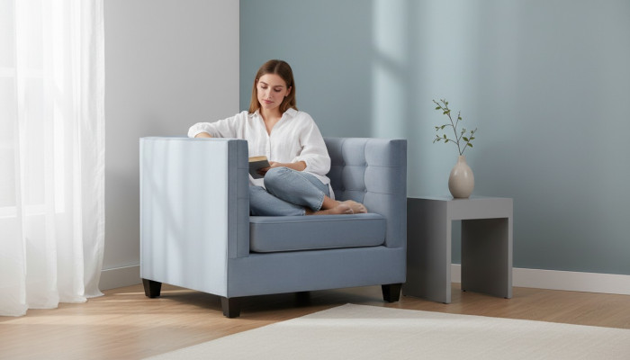 Zils Chesterfield krēsls dzīvojamā istabā tekstila audums Radošā mēbeles Moderns