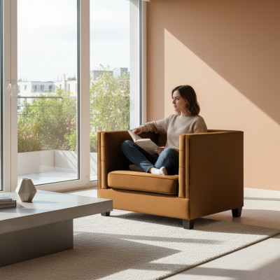 Moderns Chesterfield krēsls tekstils audums brūns Radošas mēbeles dzīvojamā istaba.