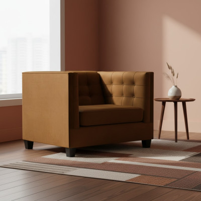 Moderns Chesterfield krēsls tekstils audums brūns Radošas mēbeles dzīvojamā istaba.