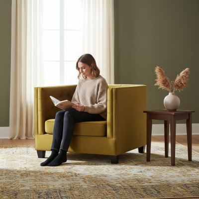 Krēsls Chesterfield auduma audums Beige kreatīvā mēbeles Living Room (Dzīvojamā istaba)