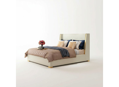 Dizainera gulta ar auduma un koka elementiem, luksusa divguļamā gulta 180x200cm matrimonial bed.