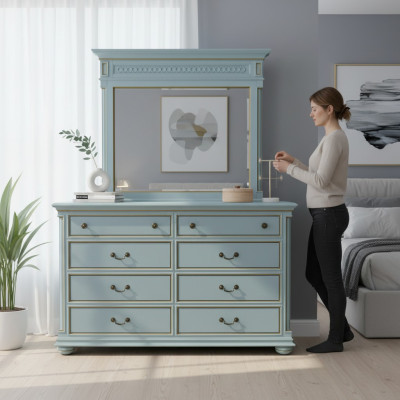 Elegants stila mēbeles guļamistabas komoda skapis Klasiska sastatne ar spoguli