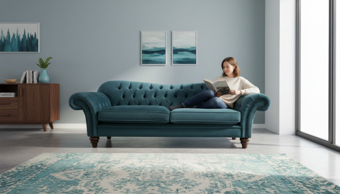 Dīvāns ekskluzīva auduma Chesterfield dīvāni mēbeles lielais 3-vietīgais komplekts