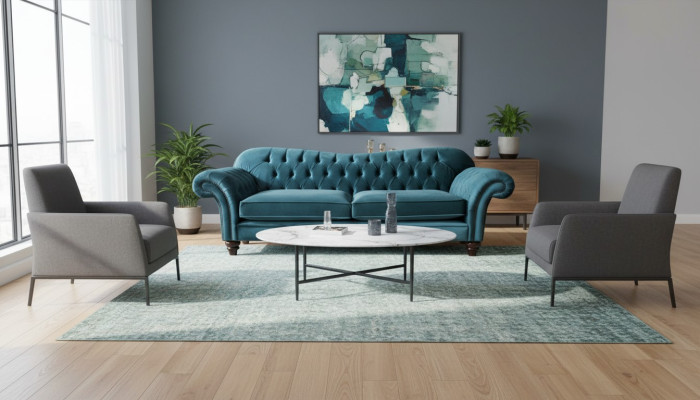 Dīvāns ekskluzīva auduma Chesterfield dīvāni mēbeles lielais 3-vietīgais komplekts
