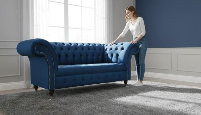 Dizainas Chesterfield Sofagarnitur 2 sēdvietu dīvāns Tekstils Zils Pārklājums Dīvāni Zila