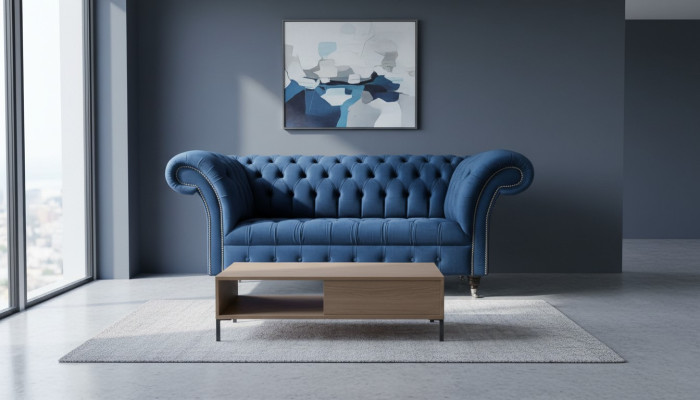 Dizainas Chesterfield Sofagarnitur 2 sēdvietu dīvāns Tekstils Zils Pārklājums Dīvāni Zila