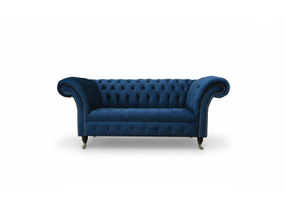 Dizainas Chesterfield Sofagarnitur 2 sēdvietu dīvāns Tekstils Zils Pārklājums Dīvāni Zila