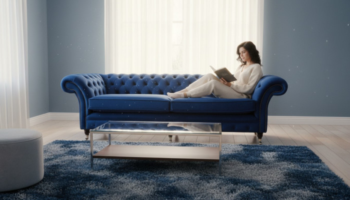 Zils xxl Big Sofa Couch Chesterfield 265cm Mēbeles 4 Sitteris