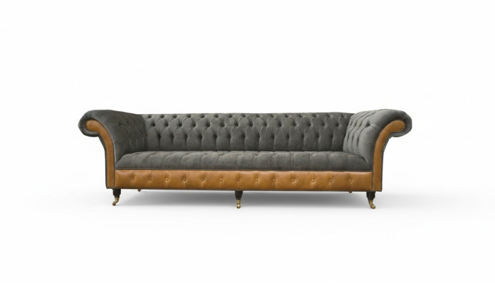 xxl Sofa Chesterfield Pamatnes dizains Luksusa dīvāns ar četrām sēdvietām no ādas