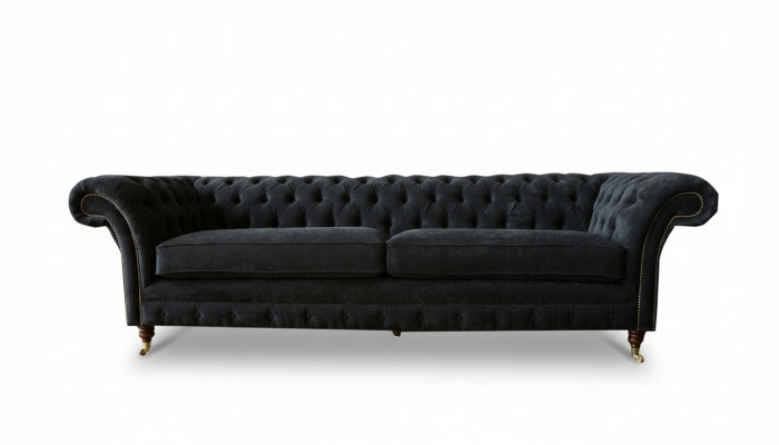 Lielā sofa 4 sēdvietu dīvāns Chesterfield polsterētā galdiņa komplekts ādas un tekstila melnā krāsā