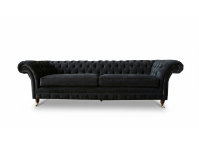 Lielā sofa 4 sēdvietu dīvāns Chesterfield polsterētā galdiņa komplekts ādas un tekstila melnā krāsā