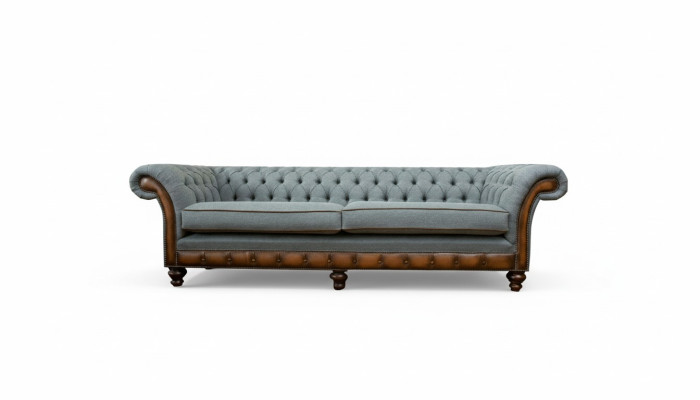 Liela XXL dīvāna 4-vietīga dīvāna Chesterfield komplekts ādas un tekstila pelene. Szürke.