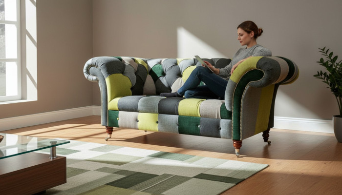 Chesterfield Sofa Dīvāns Polster Sofas Klasiskais 2-vietīgais ādas tekstilas dīvāns Krāsains