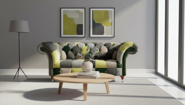 Chesterfield Sofa Dīvāns Polster Sofas Klasiskais 2-vietīgais ādas tekstilas dīvāns Krāsains