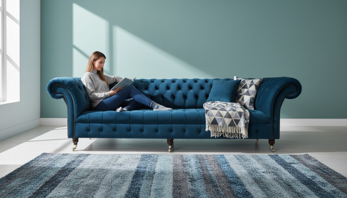 Dizaina dīvāns Chesterfield Polster Moderns Tekstila audums dīvāni 4 sēdvietas Gulētava