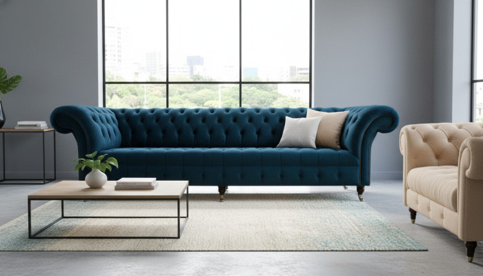 Dizaina dīvāns Chesterfield Polster Moderns Tekstila audums dīvāni 4 sēdvietas Gulētava