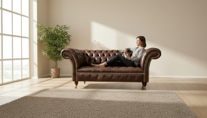 Chesterfield veļura dizaina divgabalu dīvāns tekstila āda apdare brūns jauns