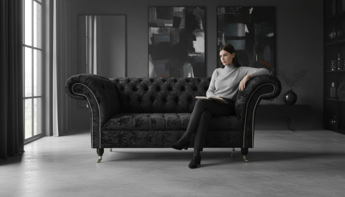 Tranzīsts no vāciešu valodas: Chesterfield Samt Club Couch Polster 2 Sitzer dizains Tekstila dīvāns Dīvāns - latviešu valodā: Ševro Chesterfield Samta kluba dīvāns Polster 2 Sitzer dizains Tekstils dīvāna dīvāni